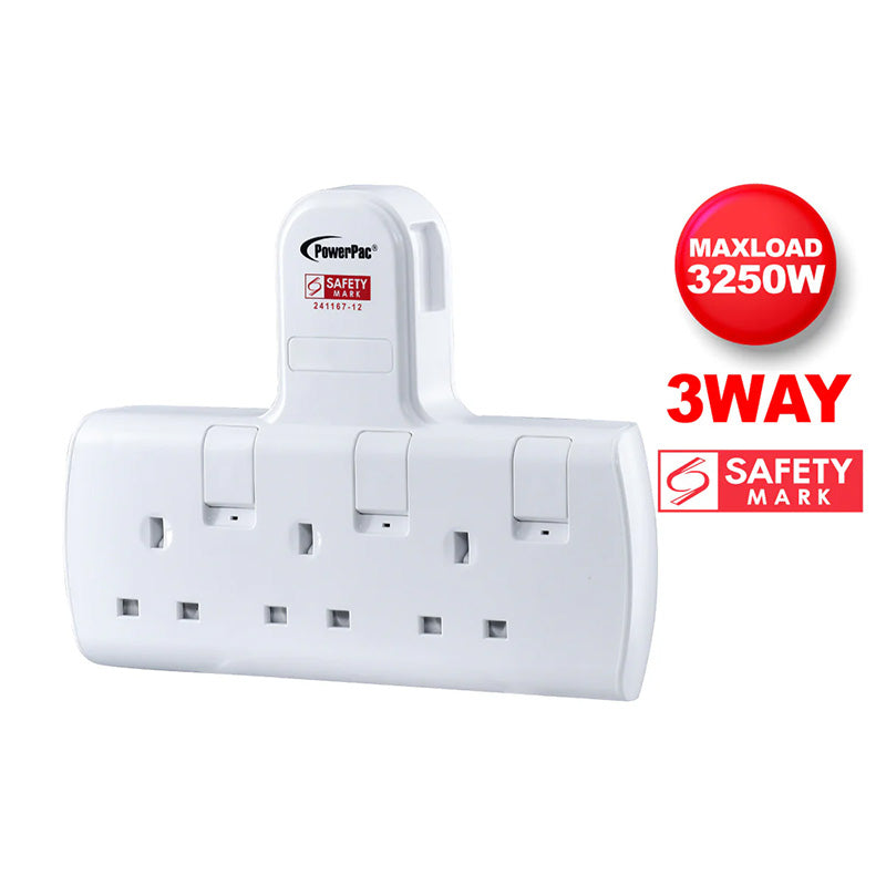 PowerPac PP273 3-Way T Socket with Switch (White)