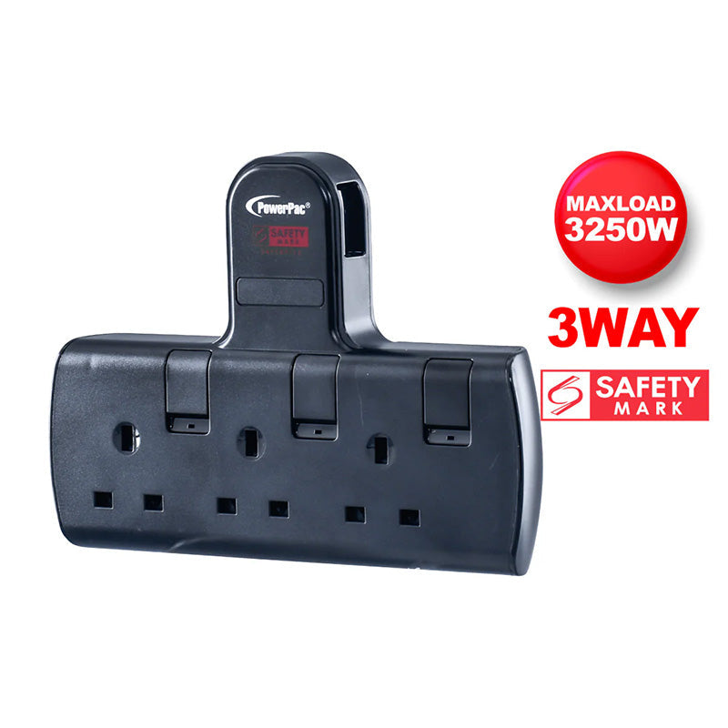 PowerPac PP273BK 3-Way T Socket with Switch (Black)