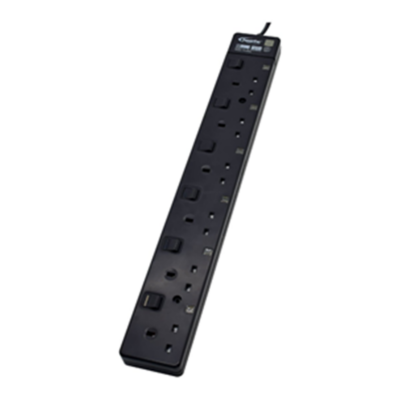 PowerPac PP3886BK 6 Way Extension 3Meter 2 Pin Direct,Neon &