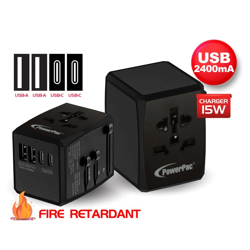 PowerPac PP7922 18W 2A+2C Travel Adapter (Black)