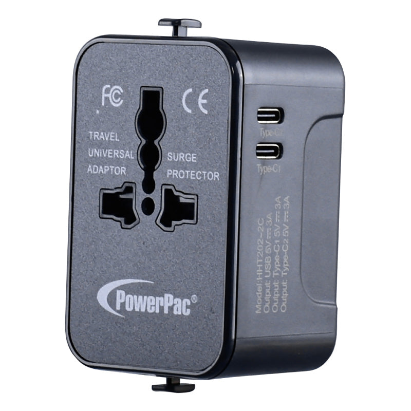 PowerPac PP7970BK Travel Adapter with 2C&1A USB (Black)