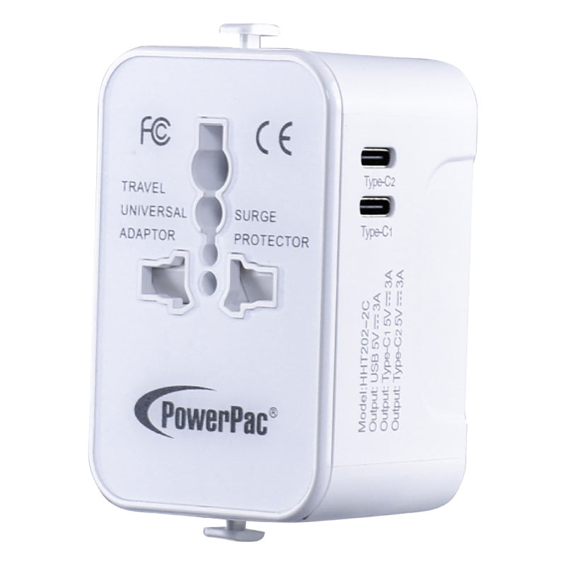 PowerPac PP7970WH Travel Adapter with 2C&1A USB (White)