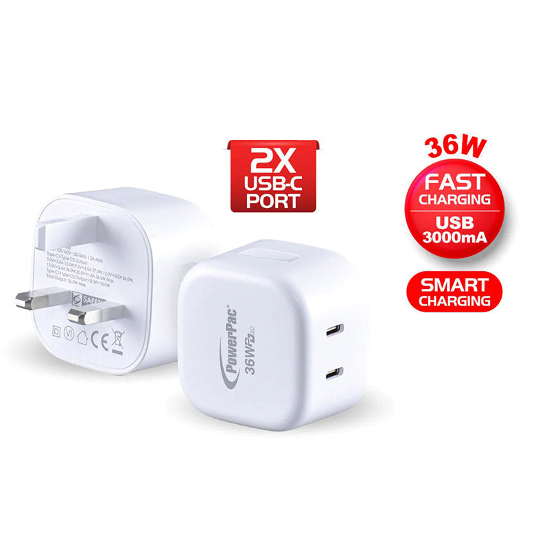 PowerPac PP7988 2C 36W USB Wall Charger
