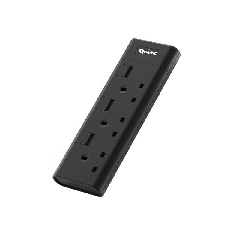 PowerPac PP8553BK 13A 3 Gang Portable Switch Socket Outlet (Black)