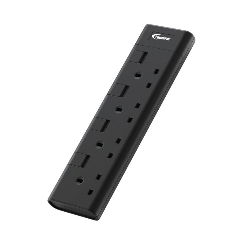 PowerPac PP8554BK 13A 4 Gang Portable Switch Socket Outlet (Black)