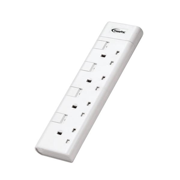 PowerPac PP8554N 13A 4 Gang Portable Switch Socket Outlet (White)