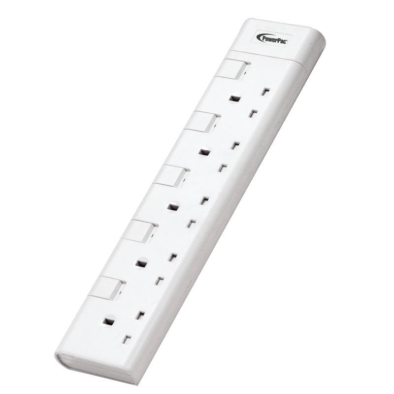 PowerPac PP8555N 13A 5 Gang Portable Switch Socket Outlet (White)