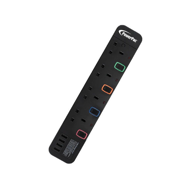PowerPac PP9114UBK 4Way 3M Ext. Socket with 4XUSB 3.2A (Black)