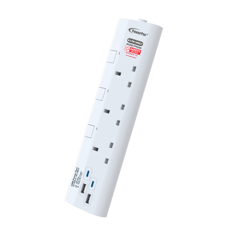 PowerPac PP9223U 3Way 2A+2C USB Extension (White)