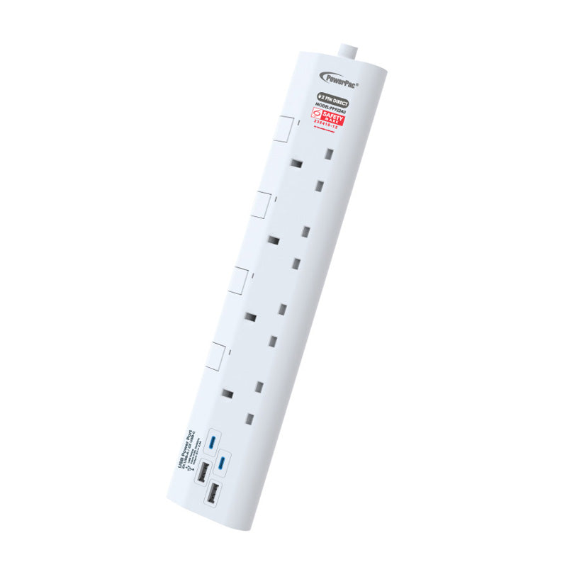 PowerPac PP9224U 4Way 2A+2C USB Extension (White)