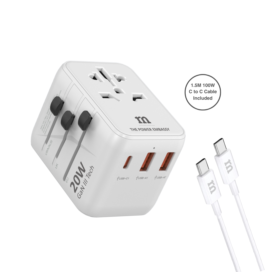 RedMonster World Plug Basic GaN PD 20W Travel Adapter with 1.5M C Cable