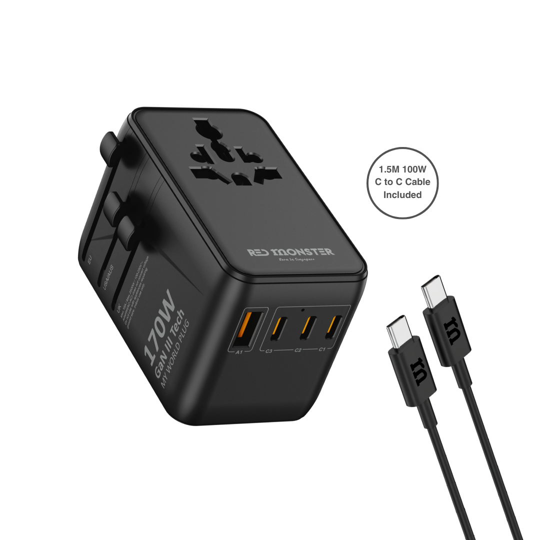 RedMonster World Plug GaN PD 170W Travel Adapter with 1.5M C Cable