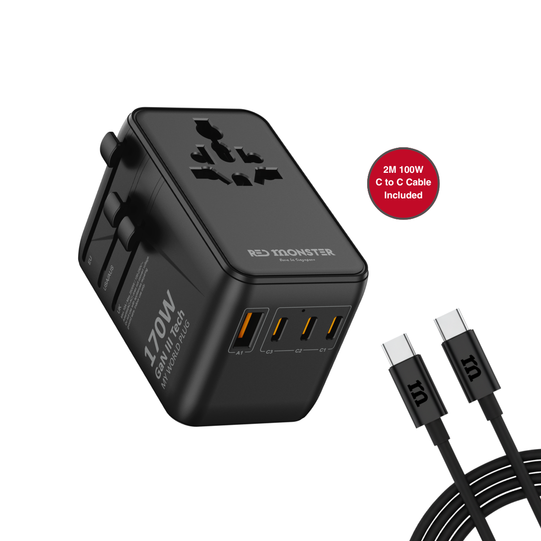 RedMonster World Plug GaN PD 170W Travel Adapter with 2M C Cable