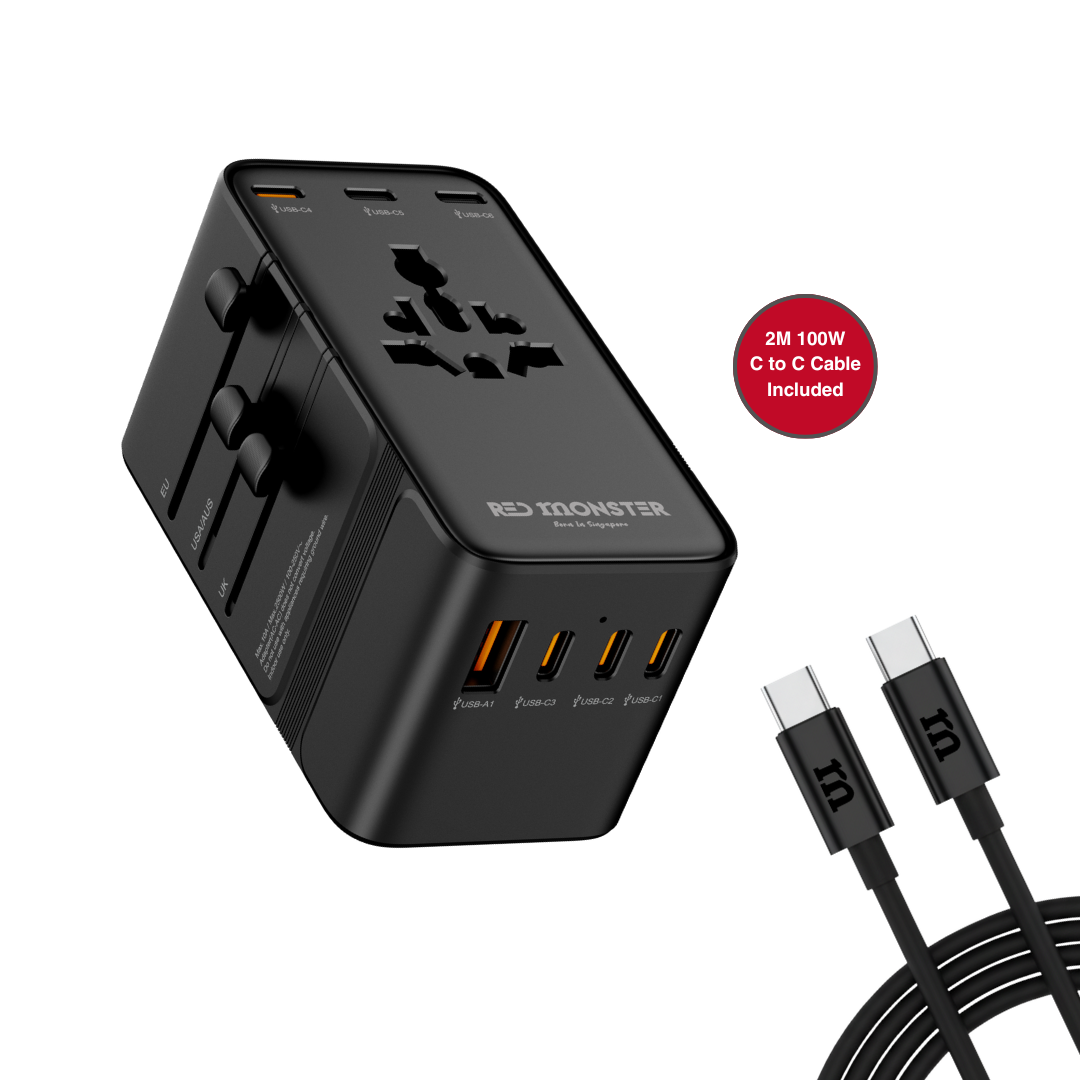 RedMonster World Plug GaN PD 205W Travel Adapter with 2M C Cable
