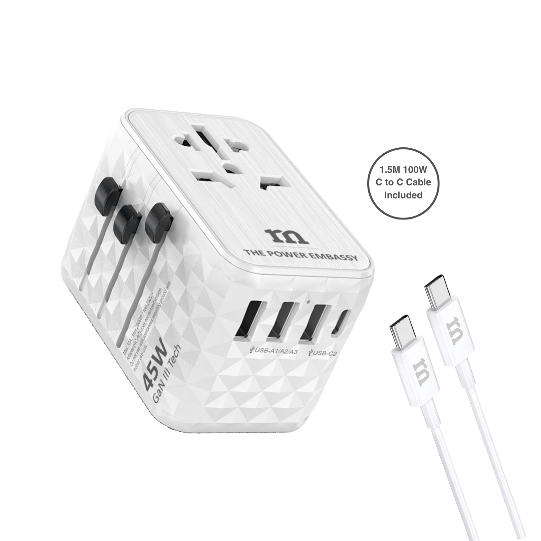 RedMonster World Plug Standard GaN PD 45W Travel Adapter with 1.5M C Cable