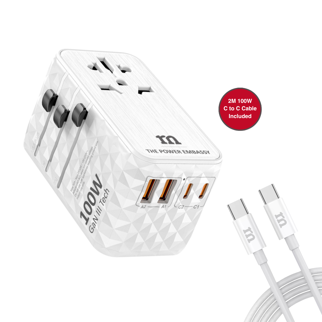 RedMonster World Plug Ultra GaN PD 100W Travel Adapter with 2M C Cable