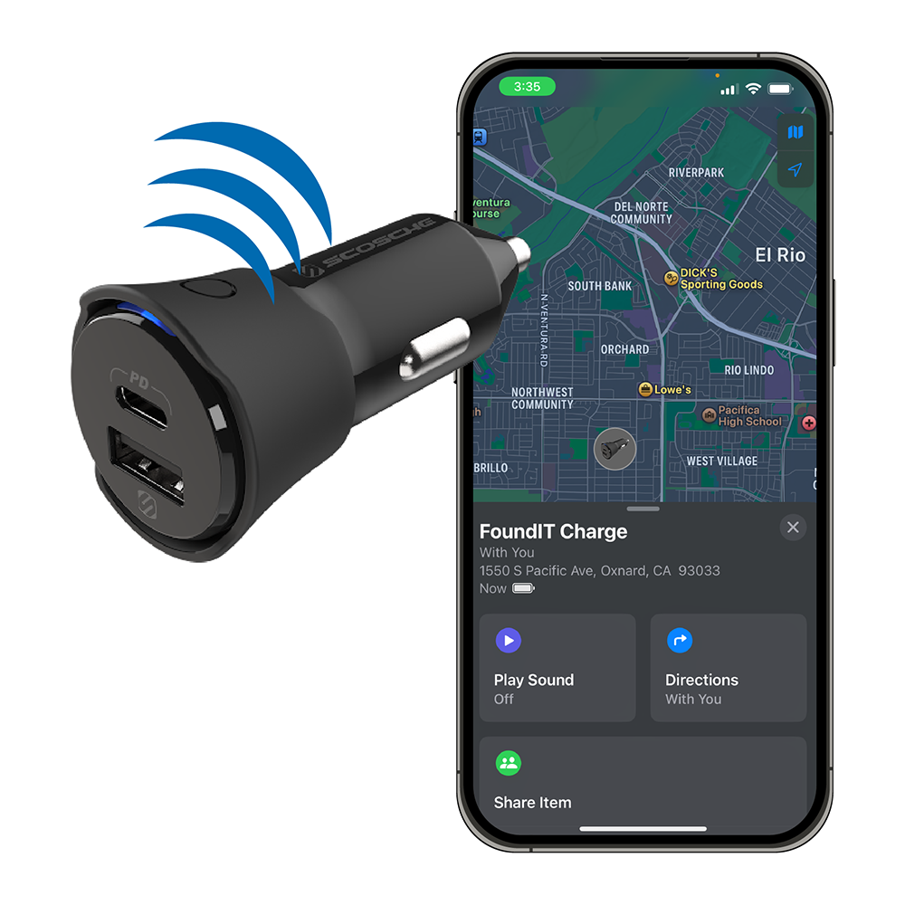 Scosche CPD32LT-SP FoundIT™ Charge Tracker with 32W Dual-Port 12V Charger – Black