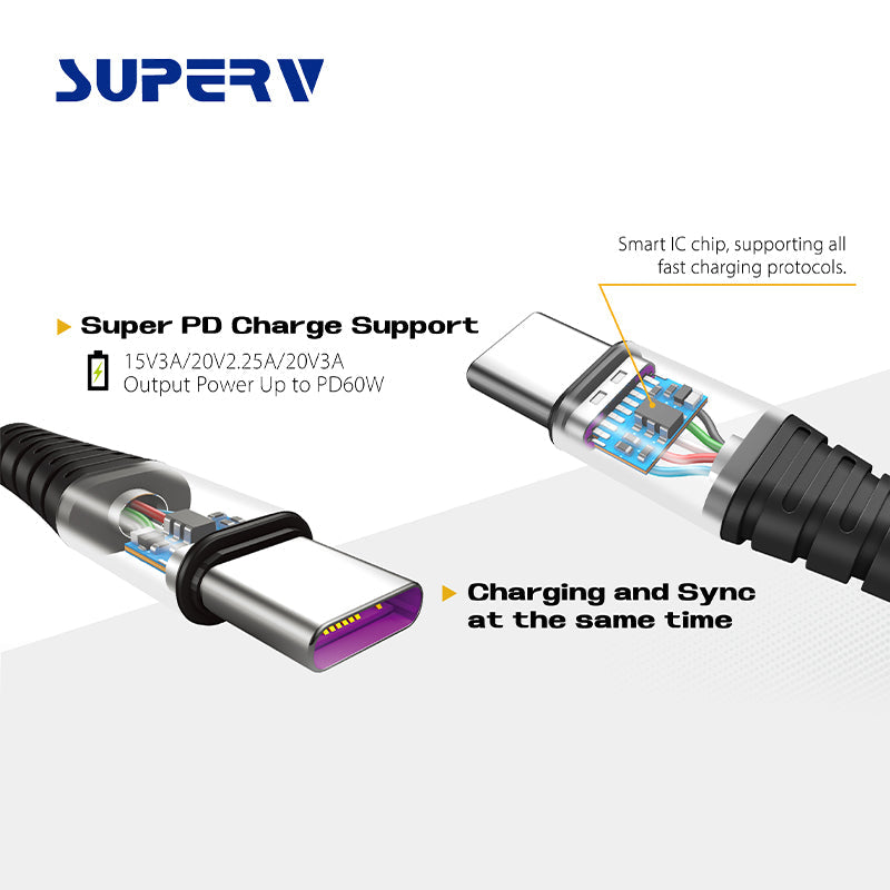 SuperV CCD200-BK 200cm USB2.0 TypeC to Type C PD 60W Cable