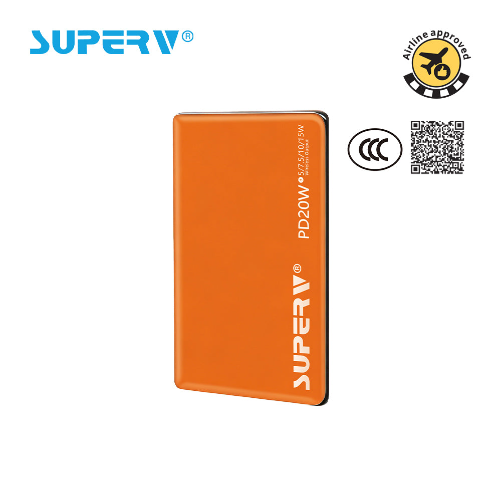 SuperV 5000mAh CCC Certified Magnetic Wireless Power Bank - PB05 (Orange)