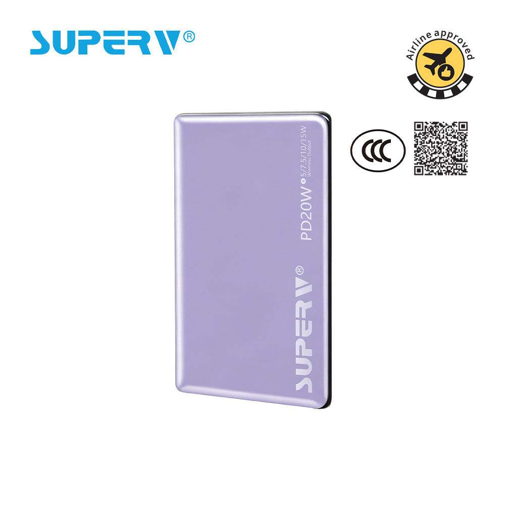 SuperV 5000mAh CCC Certified Magnetic Wireless Power Bank - PB05 (Purple)