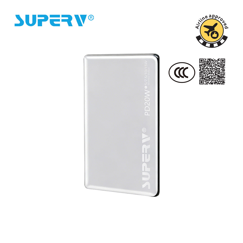 SuperV 5000mAh CCC Certified Magnetic Wireless Power Bank - PB05 (White)