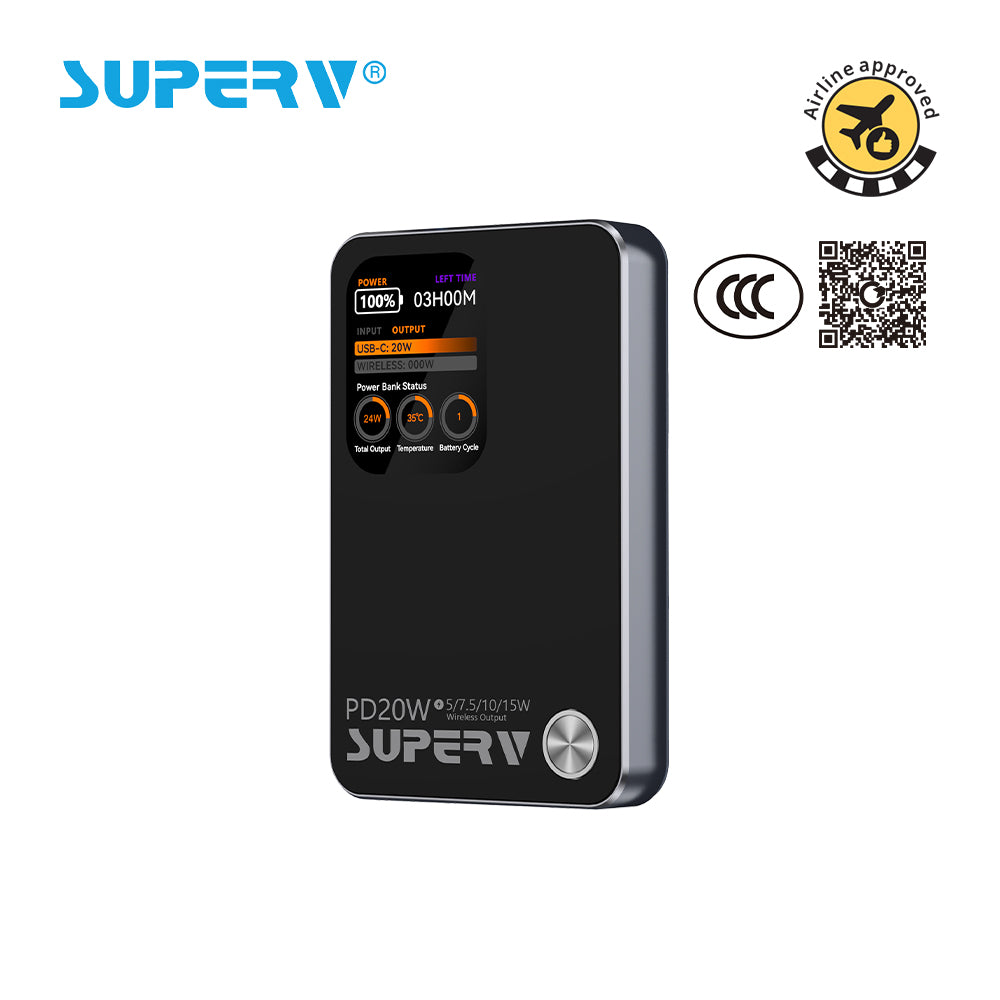 SuperV 10000mAh CCC Certified 3-in-1 Magnetic Wireless Power Bank - PB11 (Black)