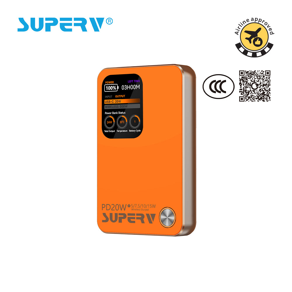 SuperV 10000mAh CCC Certified 3-in-1 Magnetic Wireless Power Bank - PB11 (Orange)
