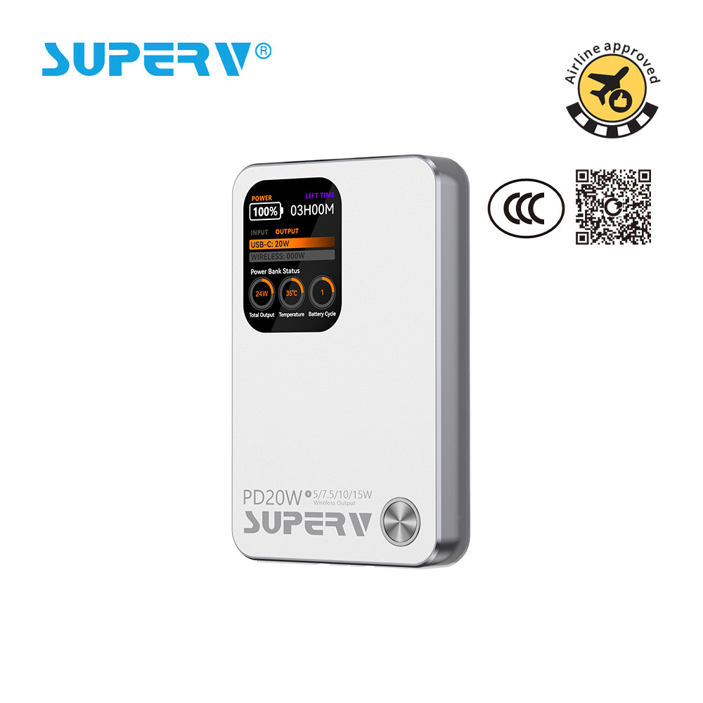 SuperV 10000mAh CCC Certified 3-in-1 Magnetic Wireless Power Bank - PB11 (White)