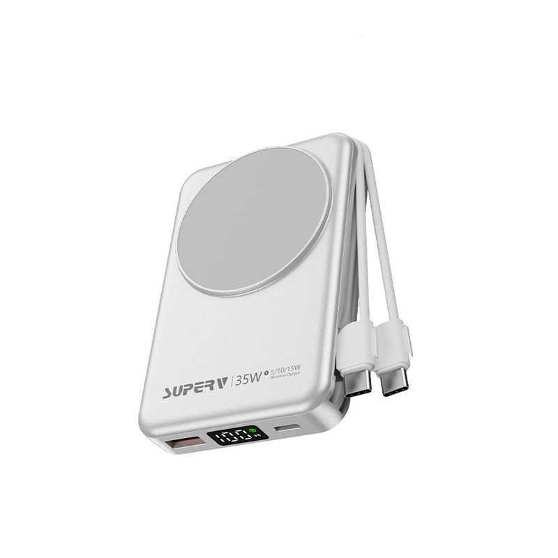 SuperV Power11-C 35W 10000mAh with Built-in C cable Power Bank (White)