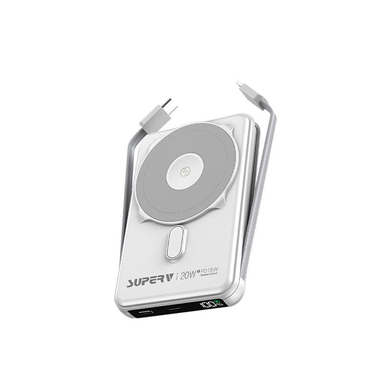 SuperV Power13 20W 10000mAh with Build-in C Cable Power Bank (White)