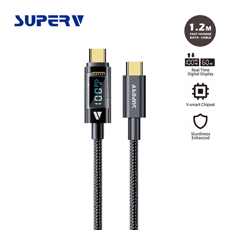 SuperV RT100 100W C to C Charging with Dispaly Cable 120cm