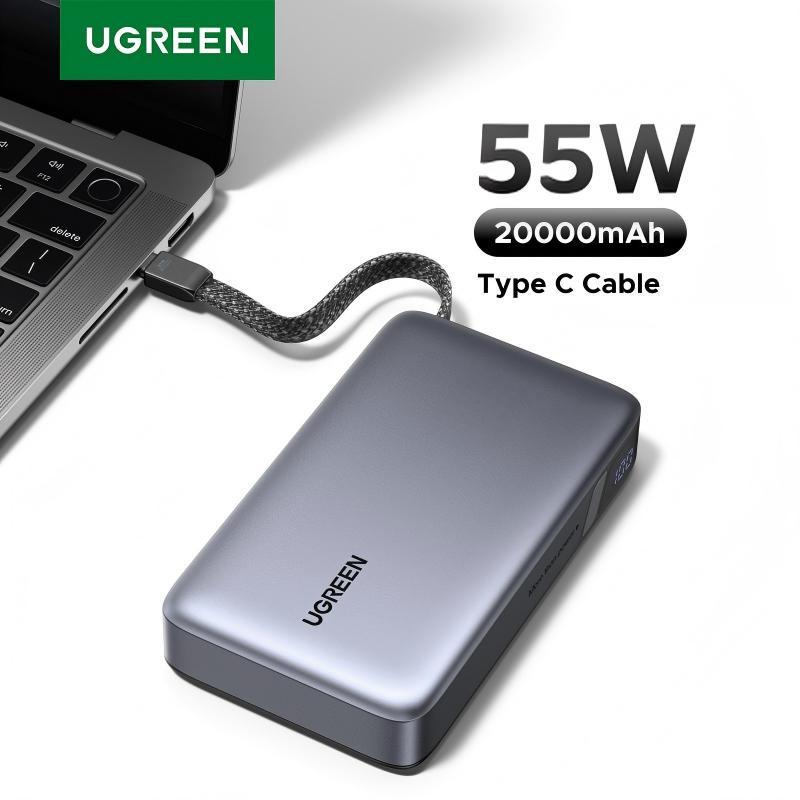 Ugreen PB537_95178B CCC 20kmAh 55W Powerbank with Built-in Cable