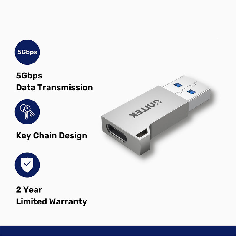 Unitek A1034NI USB-A To USB-C Zinc Adapter