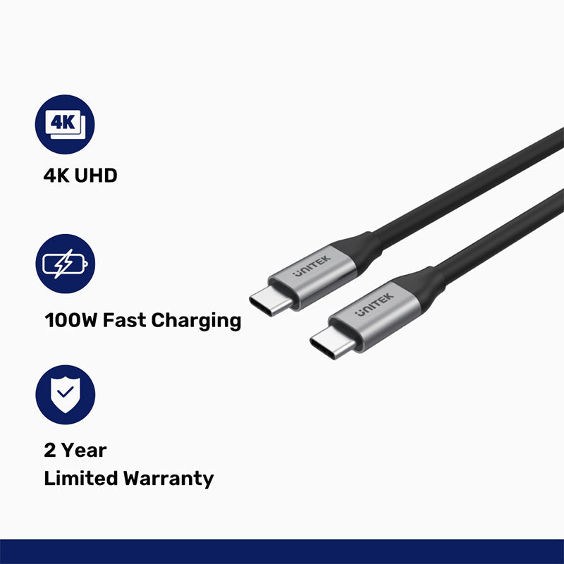 Unitek C14091ABK Full-Featured USB-C 100W PD Fast Charging Cable (2M)
