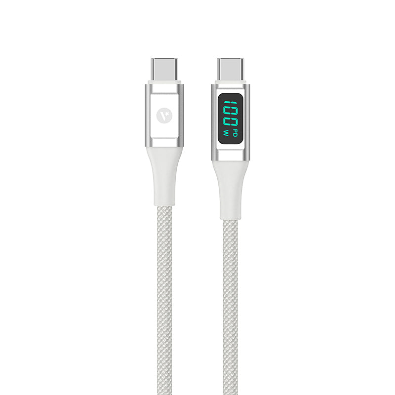Valore PD100W USB-C Charging Cable with Digital Display (MA59) - Silver