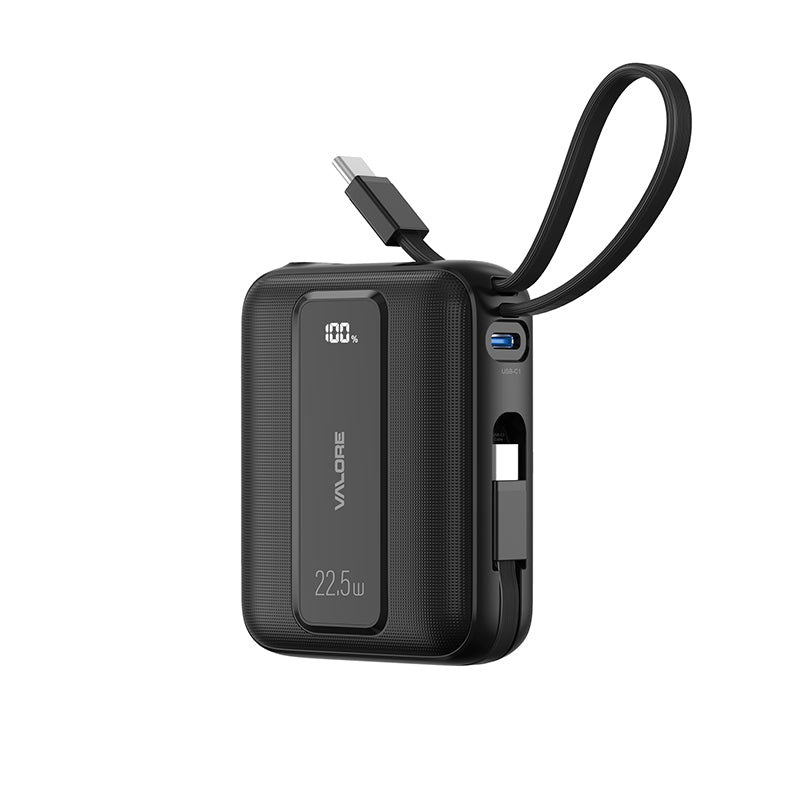 Valore 22.5W 10000mAh Power Bank with Dual Built-in Cables CCC Certified (PD66) - Black