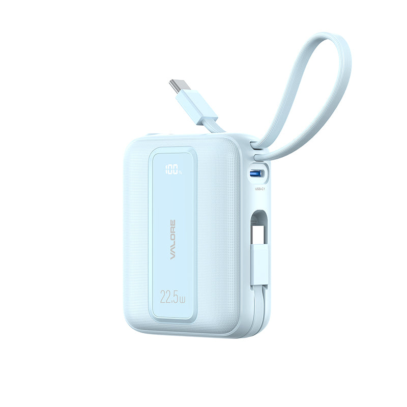 Valore 22.5W 10000mAh Power Bank with Dual Built-in Cables CCC Certified (PD66) - Blue