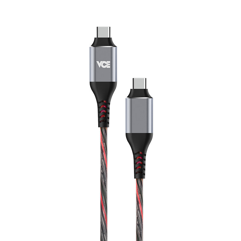 VCE VE-TC04 PD60W USB-C to USB-C Cable with LED Light Silver