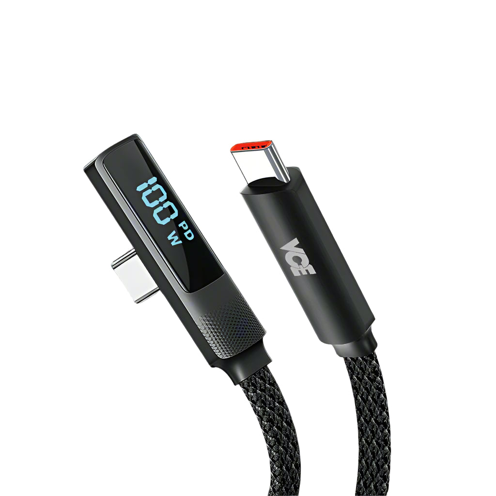 VCE VE-TC13-BK 90° PD100W 1.2M USB-C to USB-C Cable Black